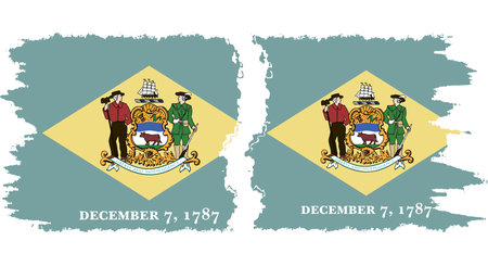 Delaware and Delaware states grunge brush flags connection, vectorのイラスト素材