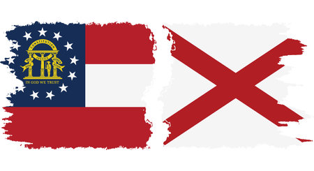 Alabama and Georgia states grunge brush flags connection, vectorのイラスト素材