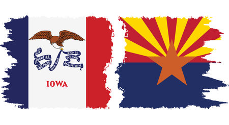 Arizona and Iowa states grunge brush flags connection, vectorのイラスト素材