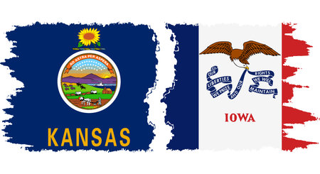 Iowa and Kansas states grunge brush flags connection, vectorのイラスト素材