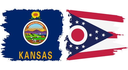 Ohio and Kansas states grunge brush flags connection, vectorのイラスト素材