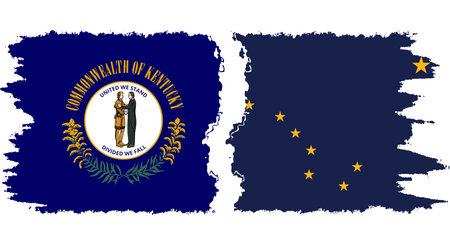 Alaska and Kentucky states grunge brush flags connection, vectorのイラスト素材