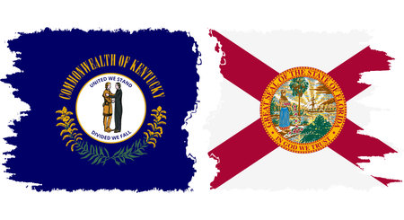 Florida and Kentucky states grunge brush flags connection, vectorのイラスト素材