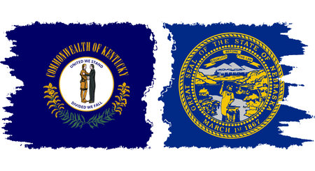 Nebraska and Kentucky states grunge brush flags connection, vectorのイラスト素材