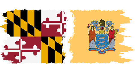 New Jersey and Maryland states grunge brush flags connection, vectorのイラスト素材
