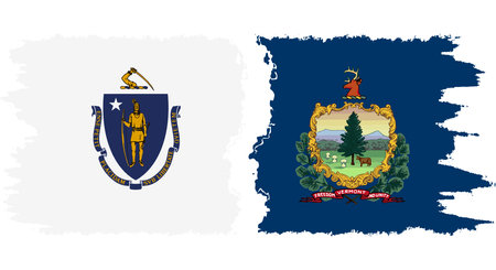 Vermont and Massachusetts states grunge brush flags connection, vectorのイラスト素材