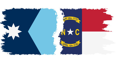 North Carolina and Minnesota states grunge brush flags connection, vectorのイラスト素材