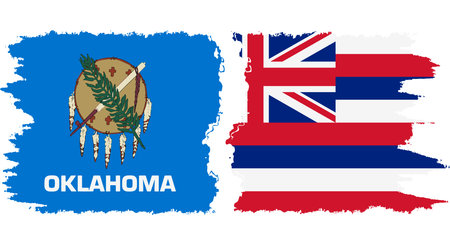 Hawaii and Oklahoma states grunge brush flags connection, vectorのイラスト素材