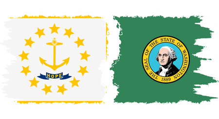 Washington and Rhode Island states grunge brush flags connection, vectorのイラスト素材