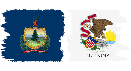 Illinois and Vermont states grunge brush flags connection, vectorのイラスト素材