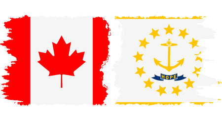 Rhode Island and Canada grunge brush flags connection, vectorのイラスト素材
