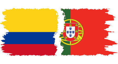 Portugal and Colombia grunge flags connection, vectorのイラスト素材