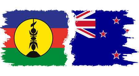 New Zealand and New Caledonia grunge flags connection, vectorのイラスト素材