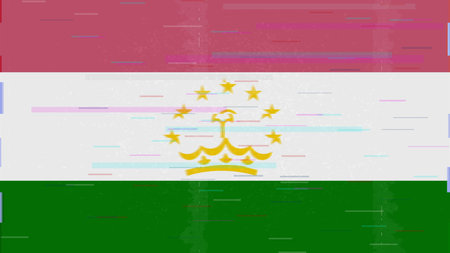 Tajikistan glitch flag vector, RGB split distortion, digital abstract video frame illustrationのイラスト素材