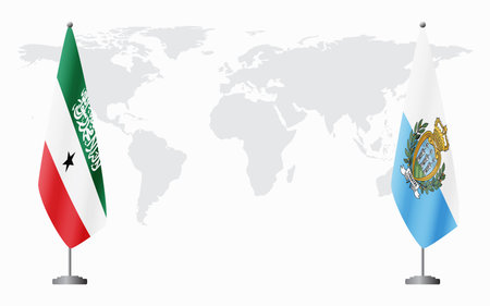 Somaliland and San Marino flags for official meeting against background of world map.のイラスト素材