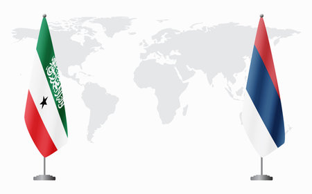 Somaliland and civil Serbia flags for official meeting against background of world map.のイラスト素材