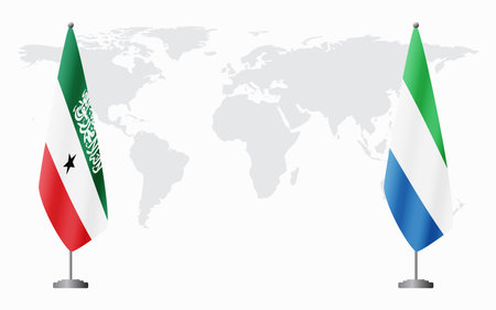 Somaliland and Sierra Leone flags for official meeting against background of world map.のイラスト素材