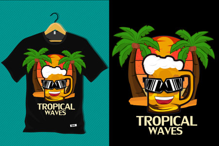 Tropical Waves Retro T Shirt Designのイラスト素材