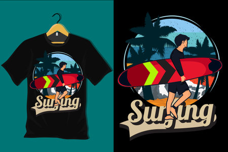 Surfing Retro Vintage T Shirt Designのイラスト素材