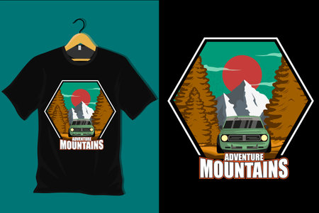 Adventure Mountain Retro Vintage T Shirt Designのイラスト素材