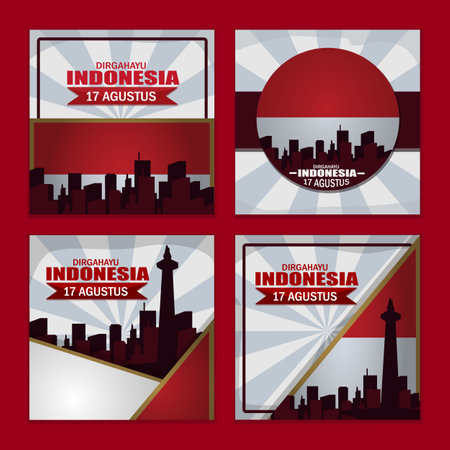 Indonesia Independence Day Festivity Social Media Post Templateのイラスト素材