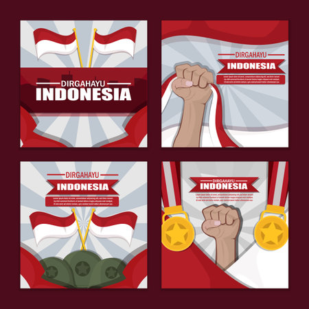 Indonesia Independence Day Festivity Social Media Post Templateのイラスト素材