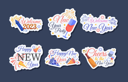 New Year Greeting Sticker Designのイラスト素材