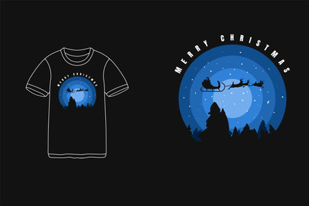 Merry christmas,t-shirt mockup siluet santa claus sleigh deerのイラスト素材