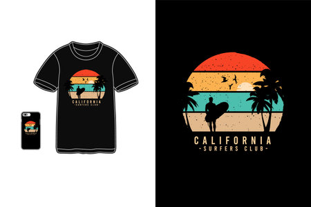 California surfers club,t-shirt mockup typographyのイラスト素材