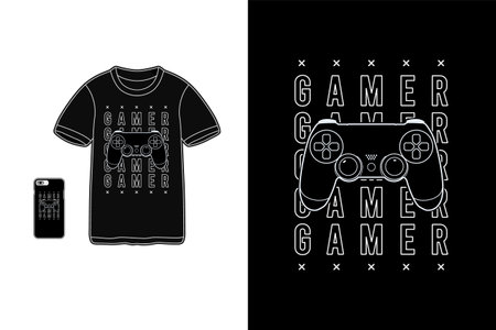 Gamer,t-shirt merchandise siluet mockup typographyのイラスト素材