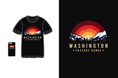 Washington cascade range,t-shirt merchandise silhouette retro styleのイラスト素材
