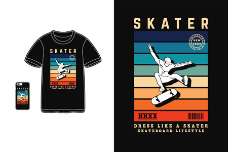 Skater dress like a skater, t shirt design silhouette retro styleのイラスト素材