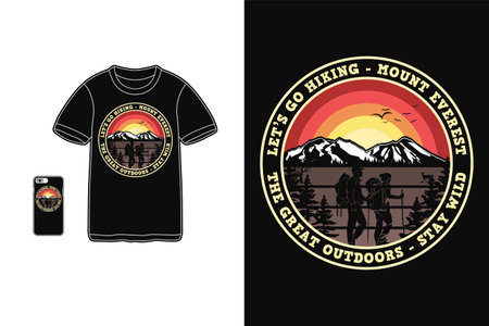 Let's go hiking mount everest,adventure t shirt design silhouette retro styleのイラスト素材