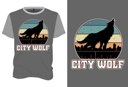 Mock Up T-Shirt City Wolf Retro Vintage Styleのイラスト素材