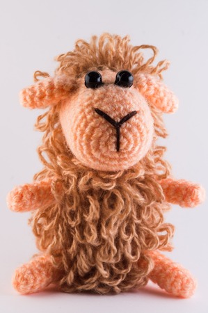 cute sheep toy isolated on a white backgroundの写真素材