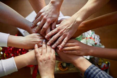 Santa Claus gives presents at the celebration Christmasの写真素材