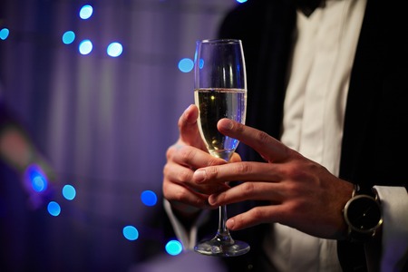 Santa Claus gives presents at the celebration Christmasの写真素材