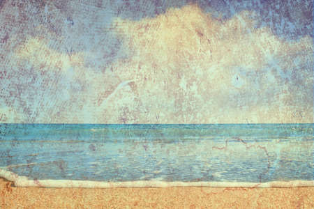 beach and sea on paper texture background の写真素材