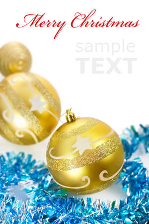 yellow christmas decorations isolated on white background with copy space for text の写真素材