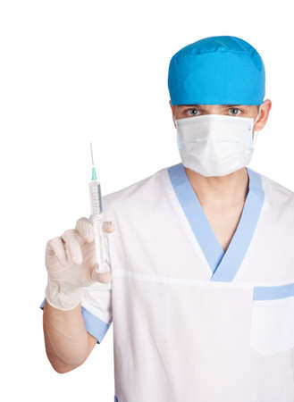 medical doctor with syringe isolated on white backgroundの写真素材
