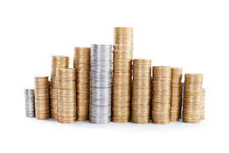 coins stacks isolated on white の写真素材