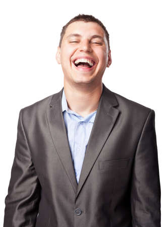 laughing happy young businessman isolated on white background の写真素材