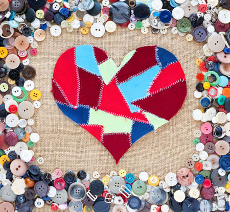 fabric scraps heart on texture background. Valentineの写真素材