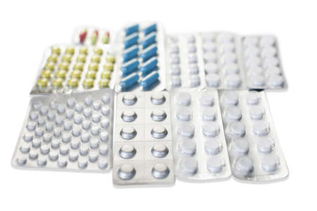 blister pack pills isolated on white backgroundの写真素材