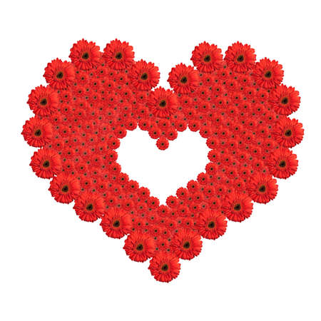 Heart from red gerbera flowers isolated on white background. Valentineの写真素材