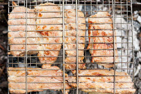 Meat fried on grillの写真素材