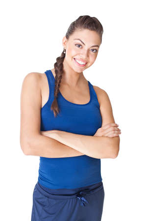Beautiful young sport woman isolated on white backgroundの写真素材