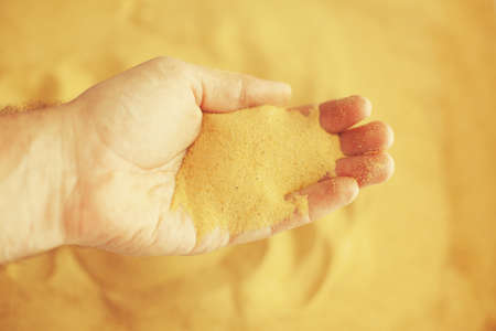 Hand holding beach sandの写真素材