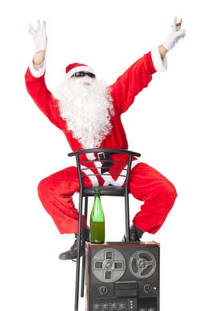 Santa Claus having fun at party isolated on white background の写真素材