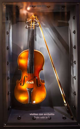 MILAN, ITALY - JUNE 9, 2016: antique violin at the Science and Technology Museum Leonardo da Vinciのeditorial素材